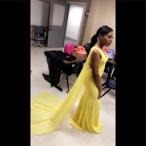 Evening Prom Pageant Gown Dress With Cape